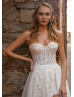 Strapless Beaded Ivory Lace Tulle Slit Sexy Wedding Dress